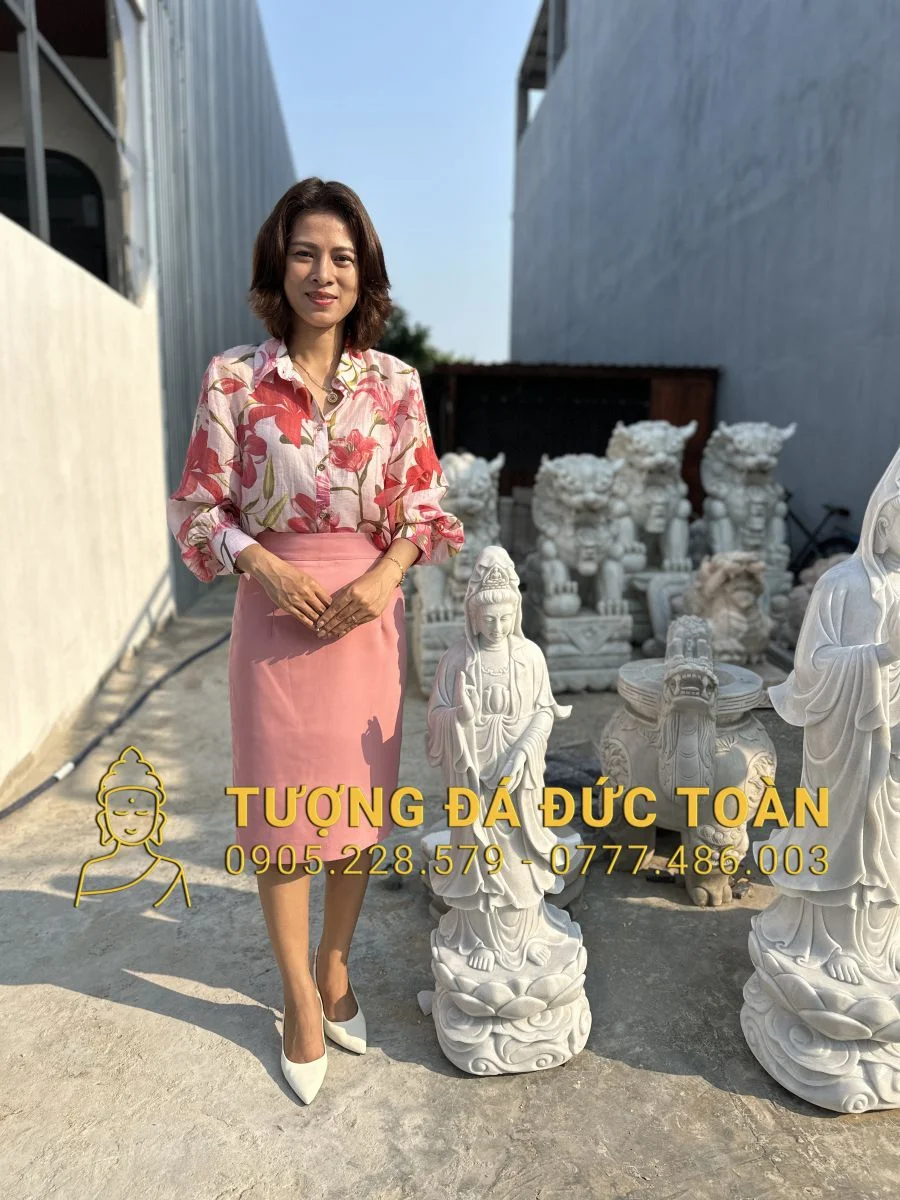 TƯỢNG QUAN ÂM ĐÁ CẨM THẠCH TRẮNG ĐẸP cao 1m