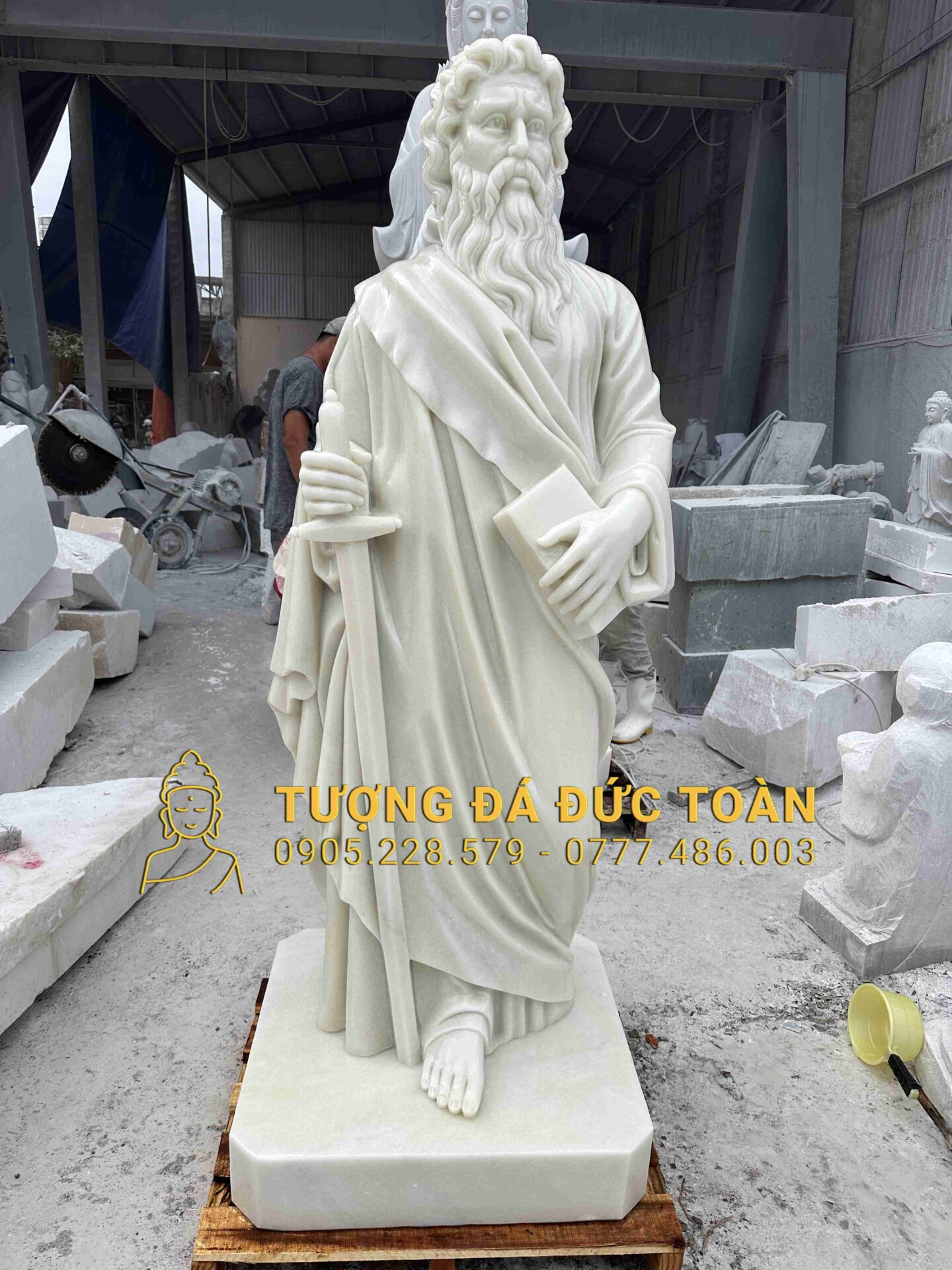 Tượng Thánh Phaolo Đá Cẩm Thạch Trắng CGK_15 – Uy Nghiêm, Tử Đạo & Đức Tin Kiên Trung
