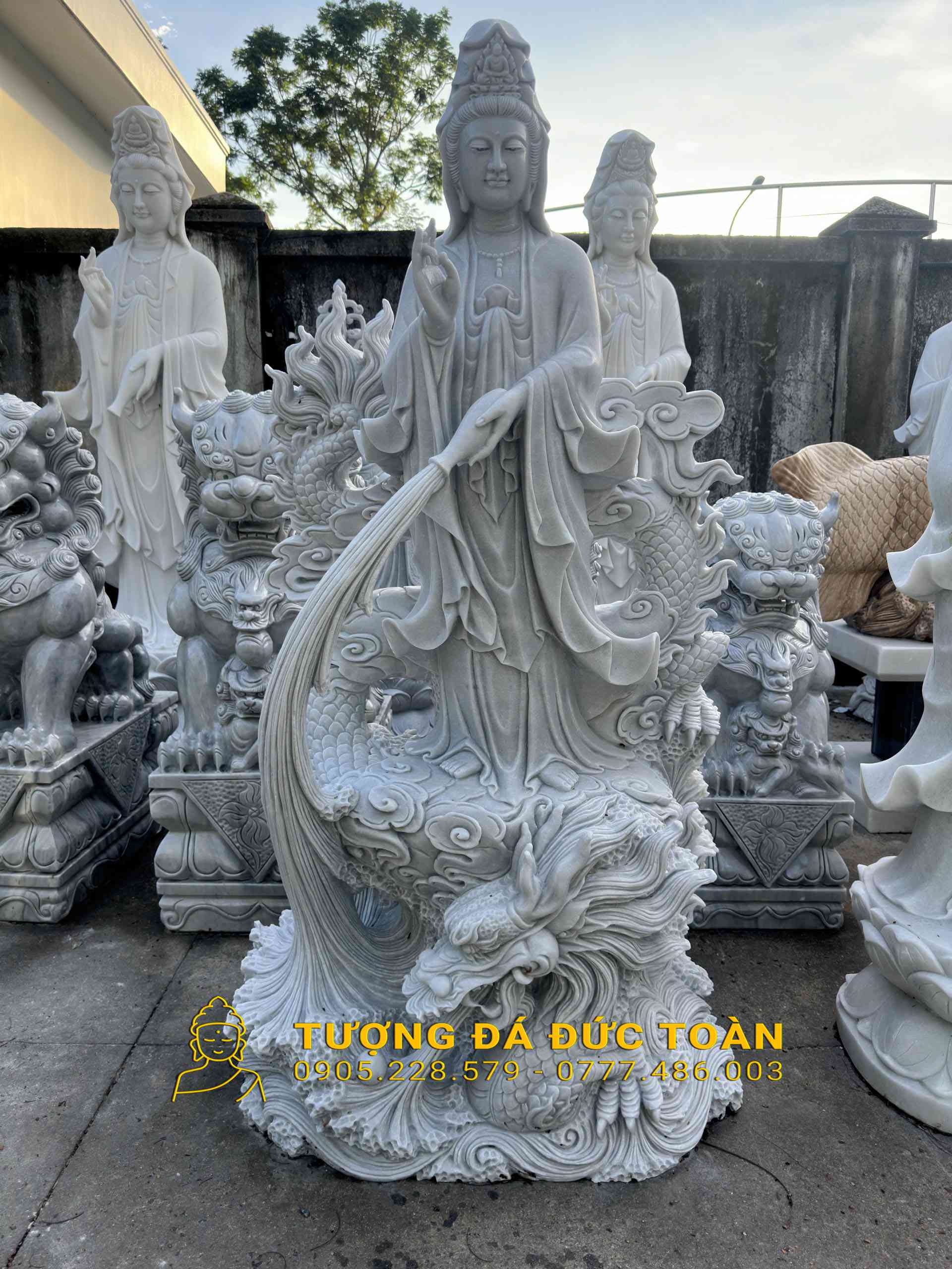 TƯỢNG PHẬT QUAN ÂM CỠI RỒNG CAO 2M