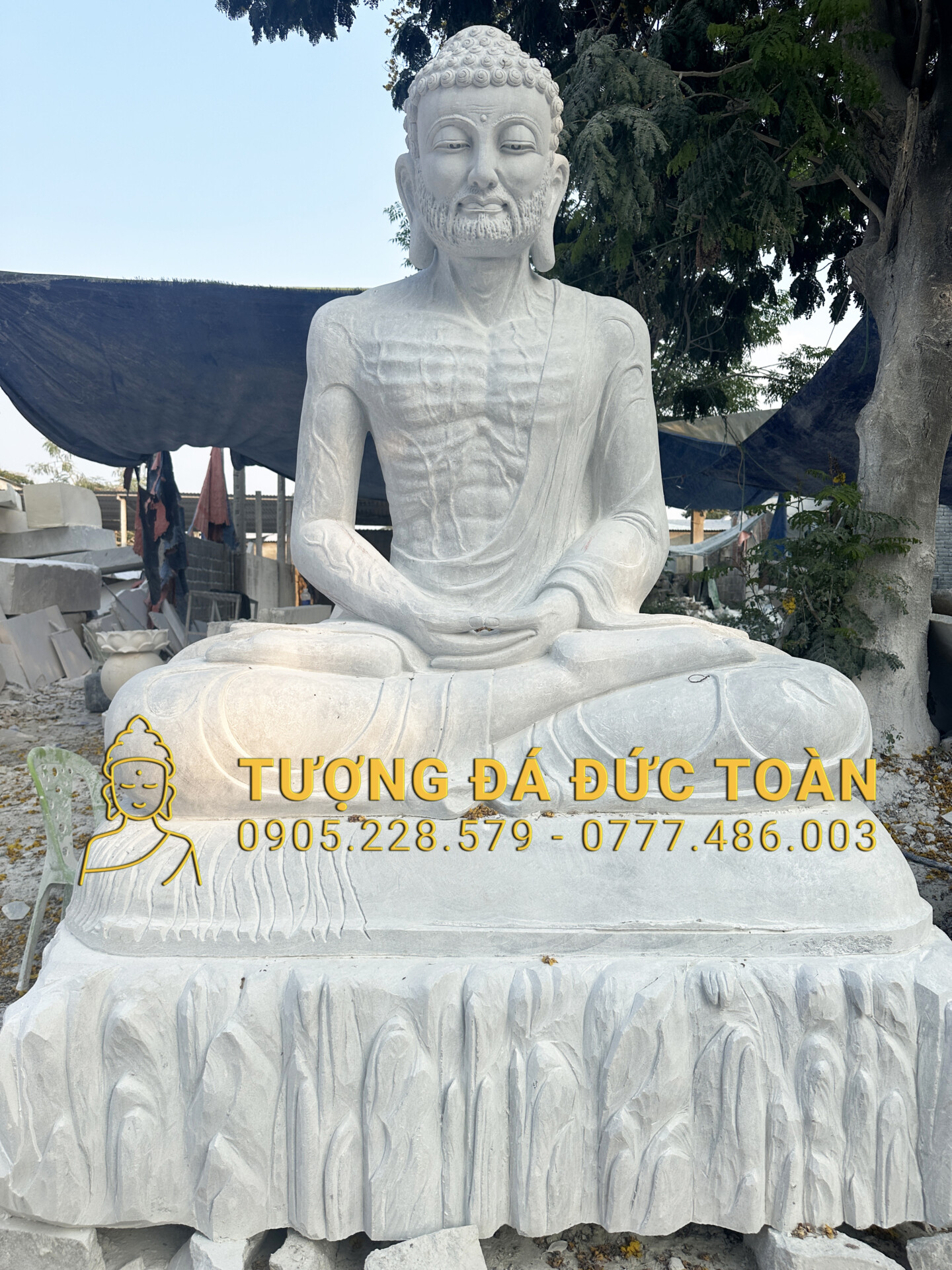 TƯỢNG PHẬT THÍCH CA KHỔ HẠNH ĐÁ XÁM CAO 2,5M TCMN_05