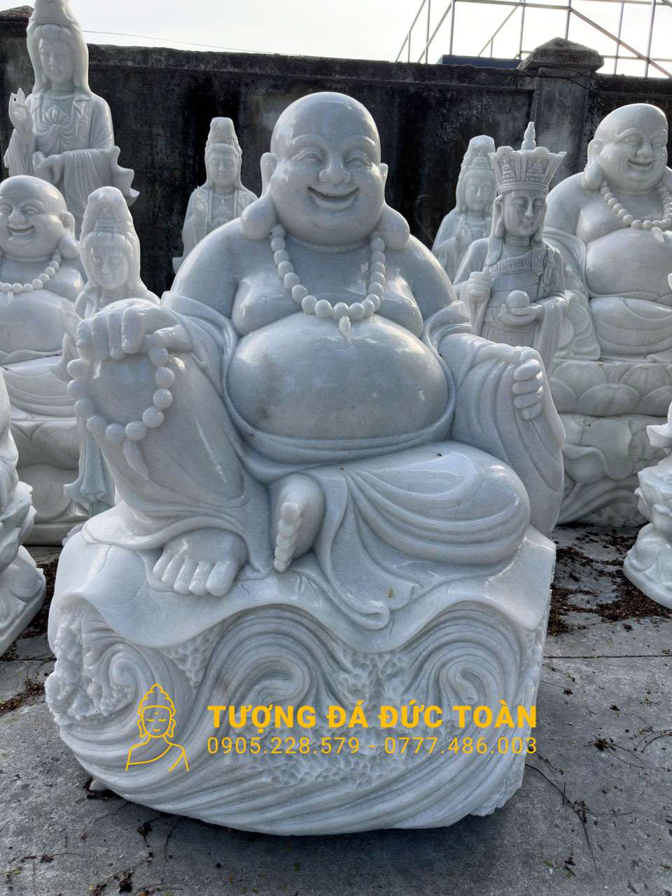 TƯỢNG PHẬT DI LẶC ĐÁ CẨM THẠCH TRẮNG ĐẸP TỰ NHIÊN