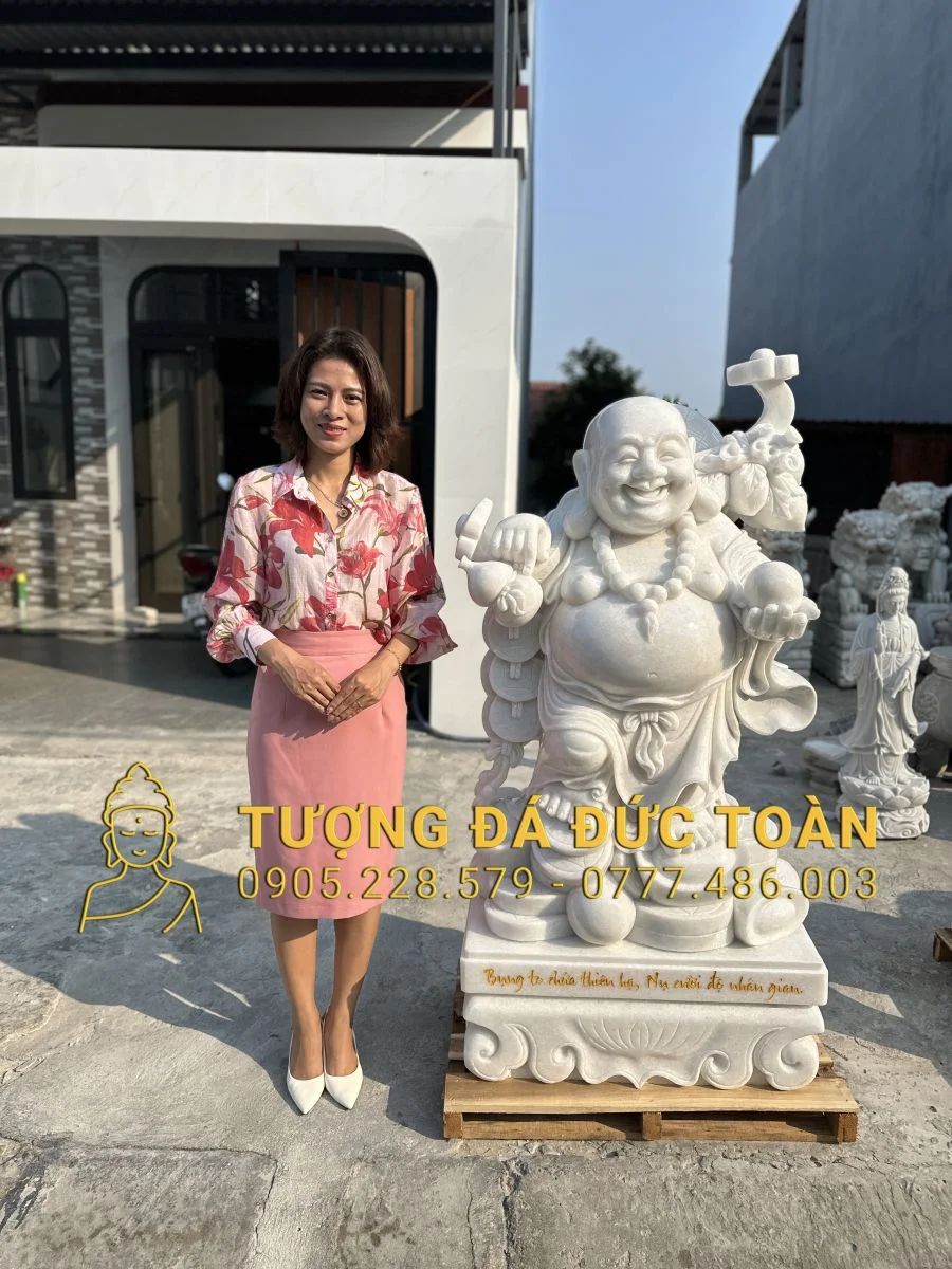 TƯỢNG PHẬT DI LẶC ĐÁ CẨM THẠCH TRẮNG cao 1,6m DL_23