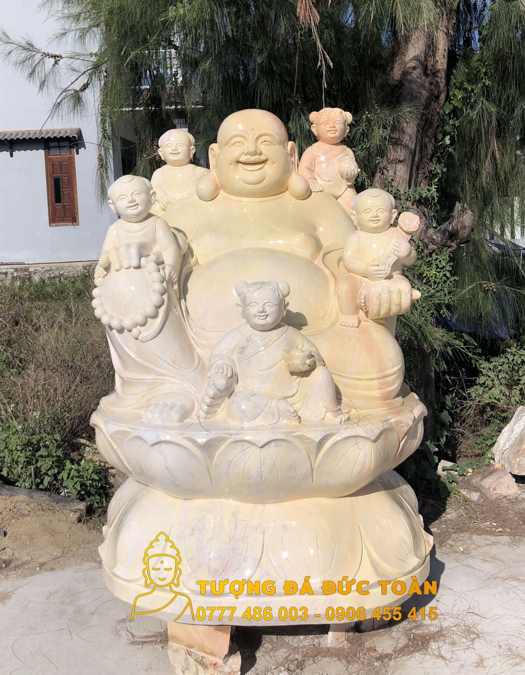 Tượng Phật Di Lặc Ngũ Phúc đá cẩm thạch vàng