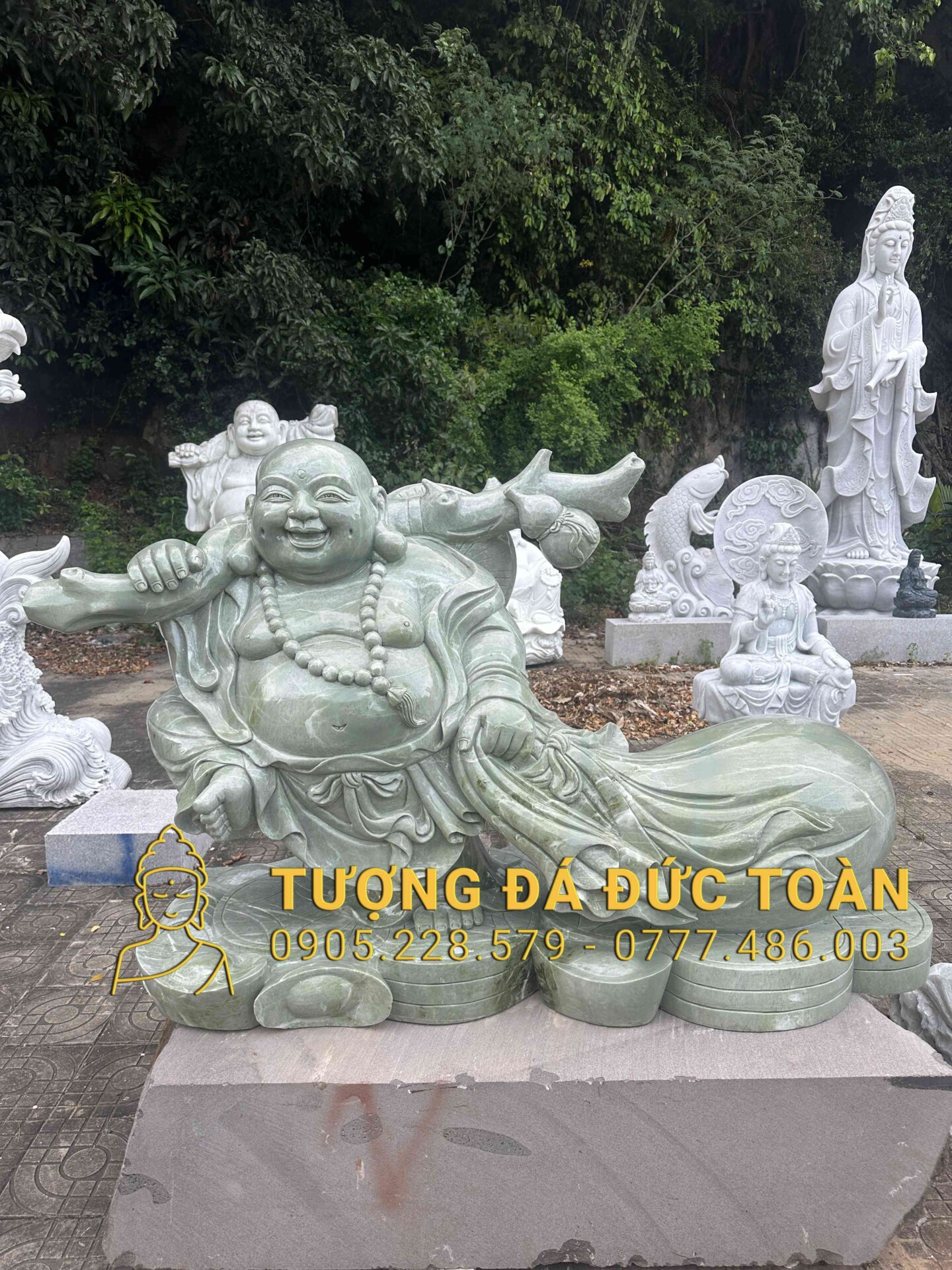 TƯỢNG DI LẶC ĐÁ TRẮNG XANH KÉO TIỀN DL_19