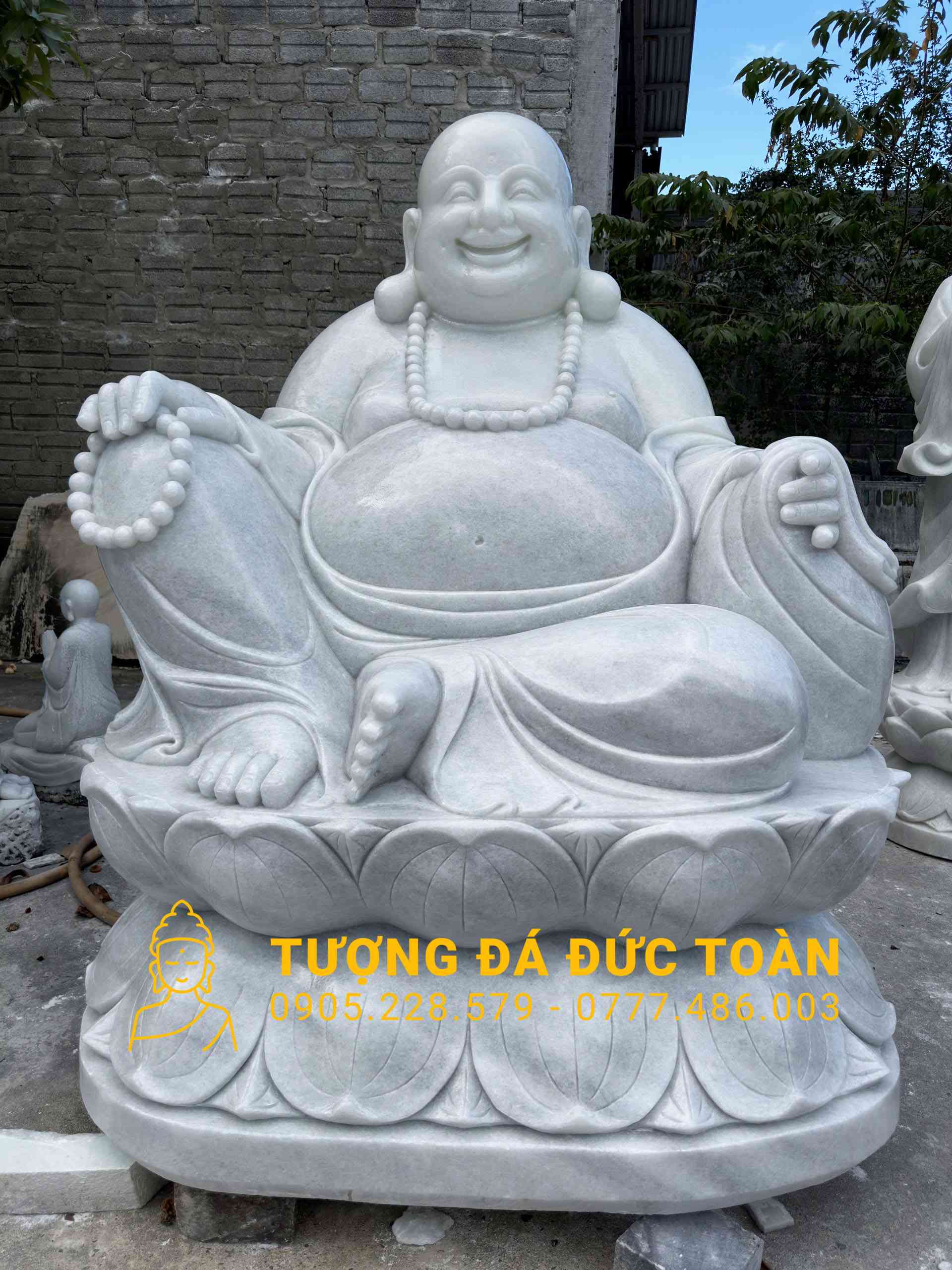 TƯỢNG PHẬT DI LẶC ĐÁ CẨM THẠCH TRẮNG TỰ NHIÊN