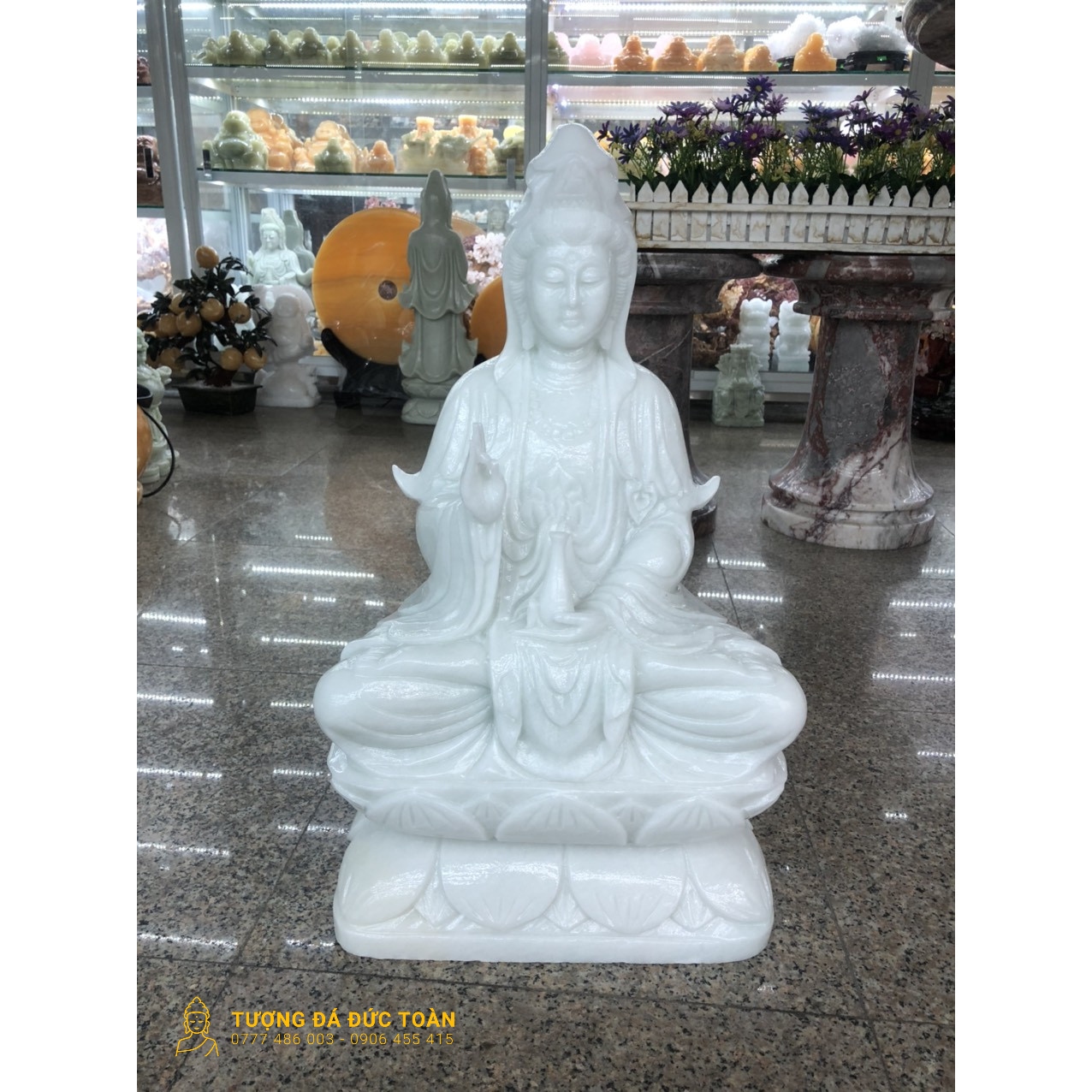 Tượng phật quan thế âm bồ tát bằng đá ngồi thiền