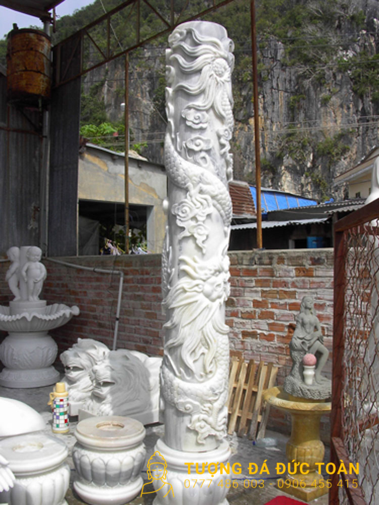 Cột Trụ Đá Chạm Khắn Hình Rồng Trắng Đẹp