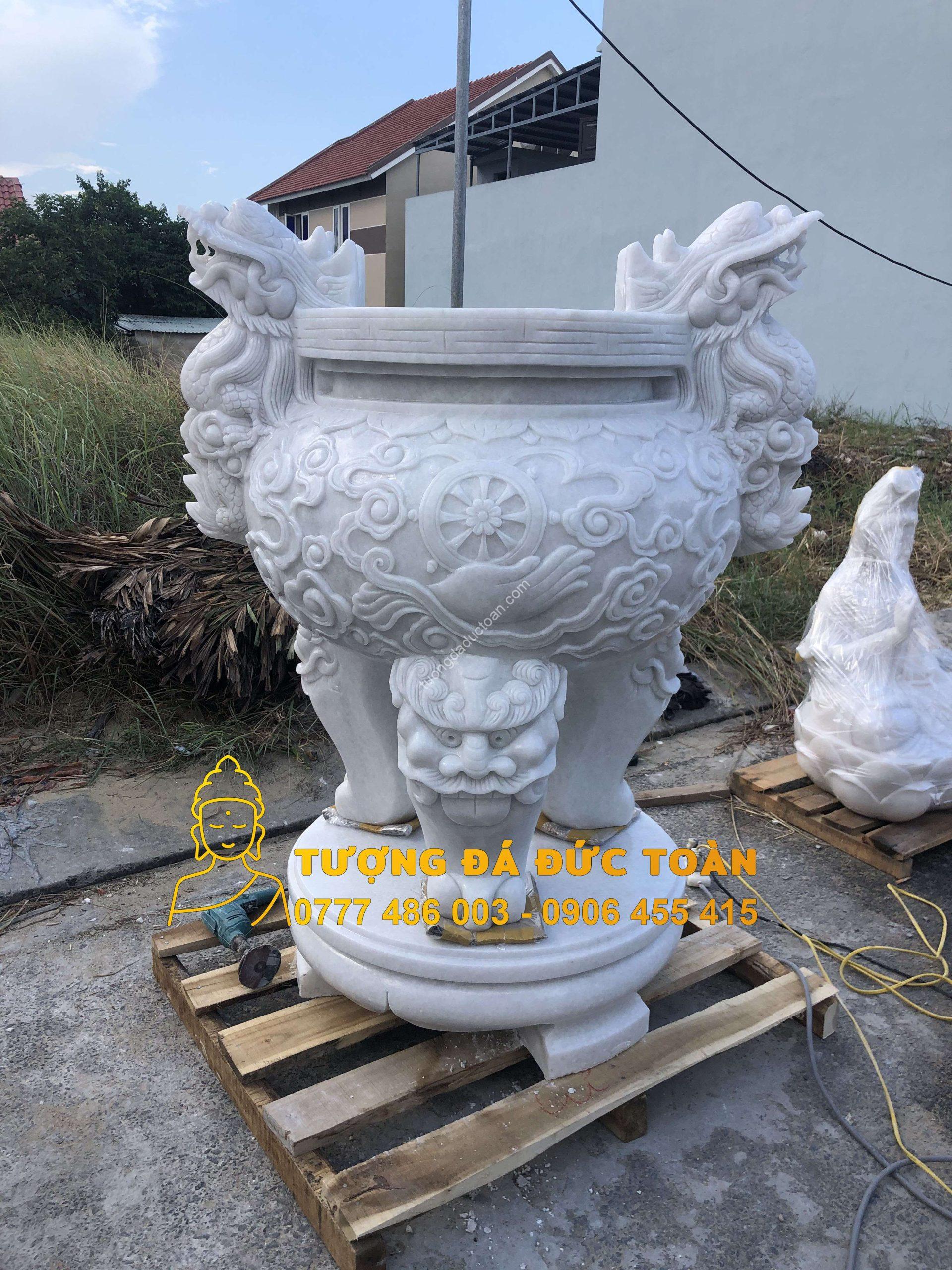 Lư Hương Đá Cẩm Thạch Trắng Mỹ Nghệ