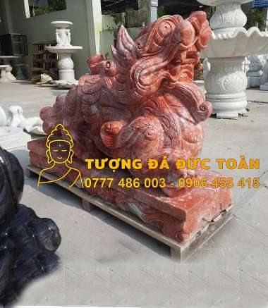 Tượng Tỳ Hưu đá cẩm thạch đỏ nguyên khối