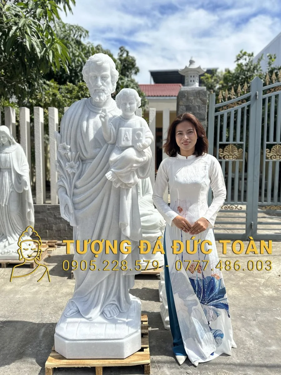 TƯỢNG THÁNH GIUSE BỒNG CHÚA HÀI ĐỒNG BẰNG ĐÁ CAO 2M