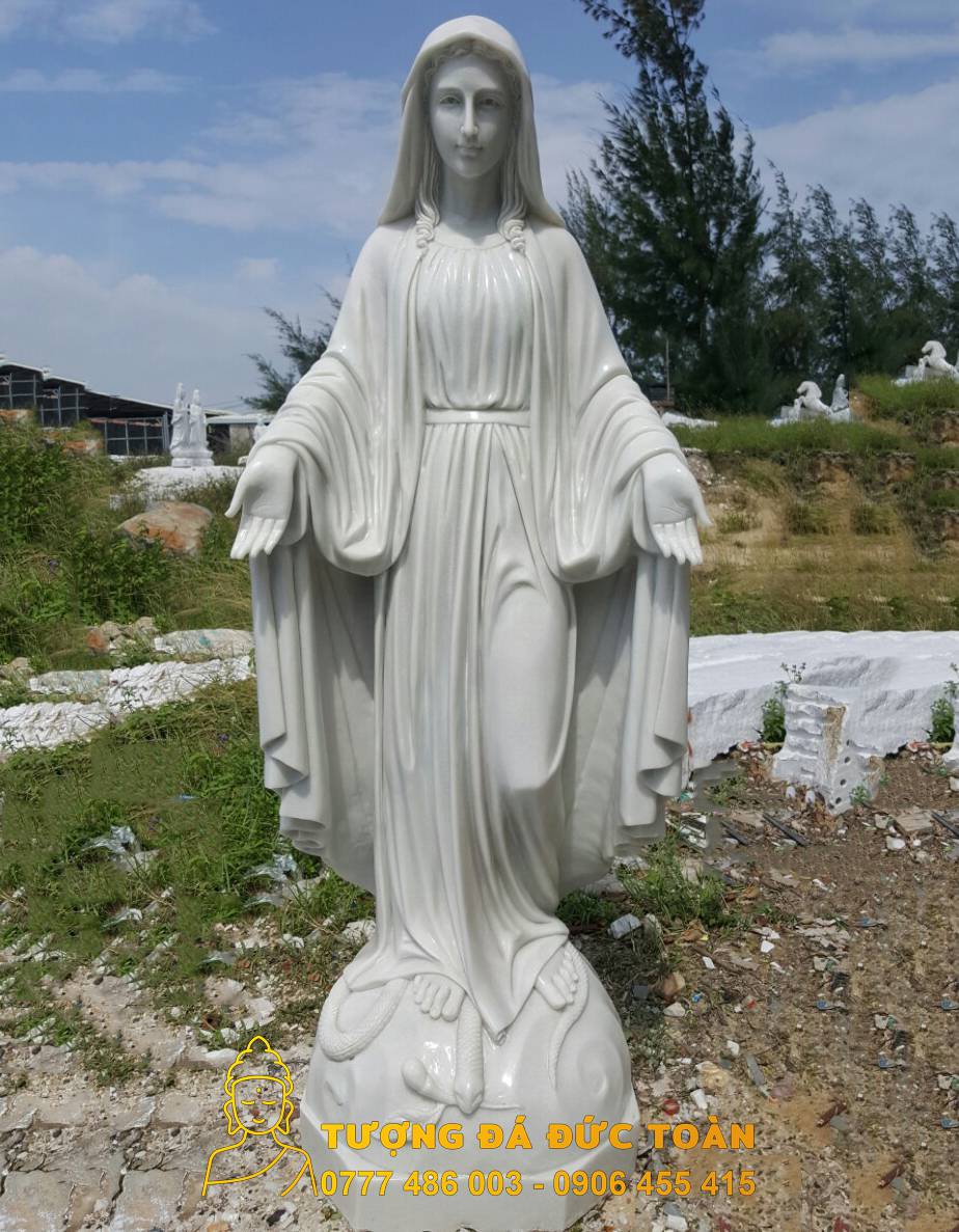 Tượng Đức Mẹ Maria đá cẩm thạch trắng nguyên khối