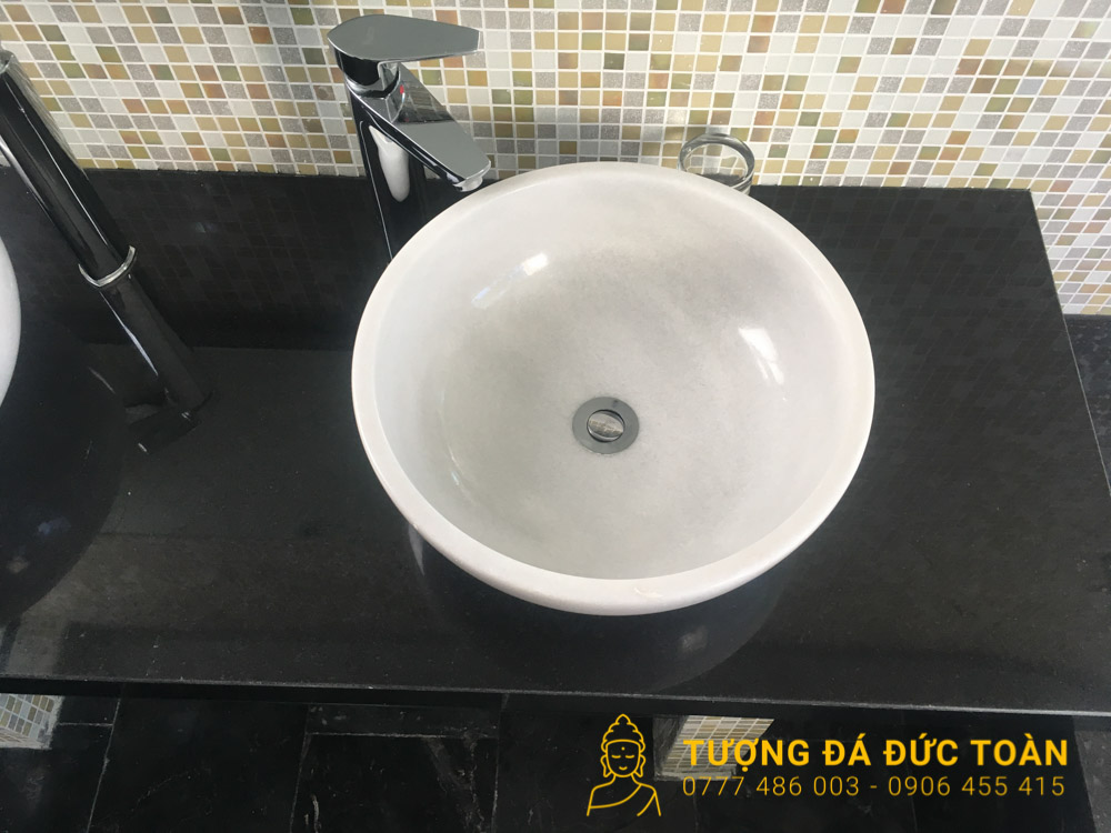 Lavabo Chậu Đá Tự Nhiên Đẹp Nguyên Khối Trắng