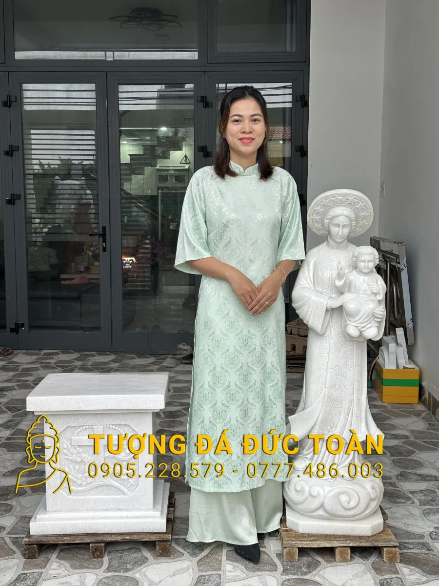 Tượng Đức Mẹ La Vang Viêt Nam đá đẹp Cao 1,2m Kèm Đế