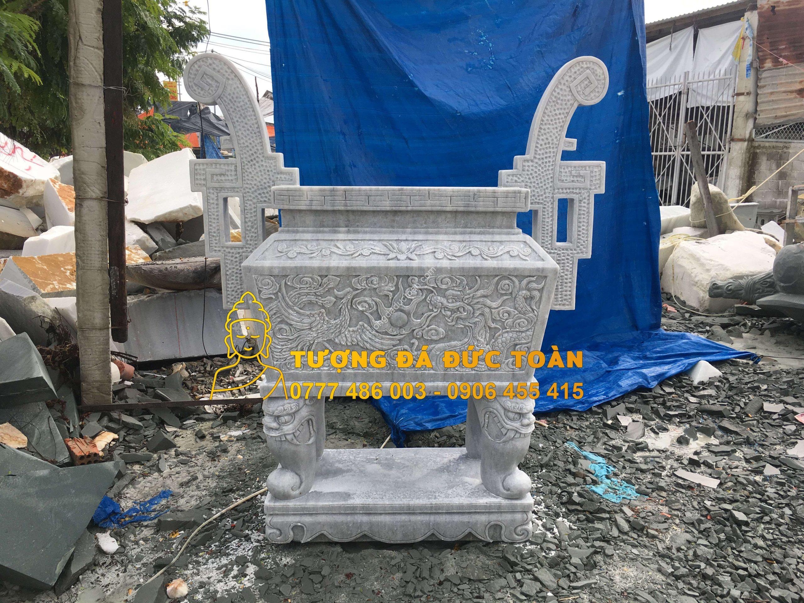 Lư Hương Đá Chạm Vuông Mỹ Nghệ Non Nước