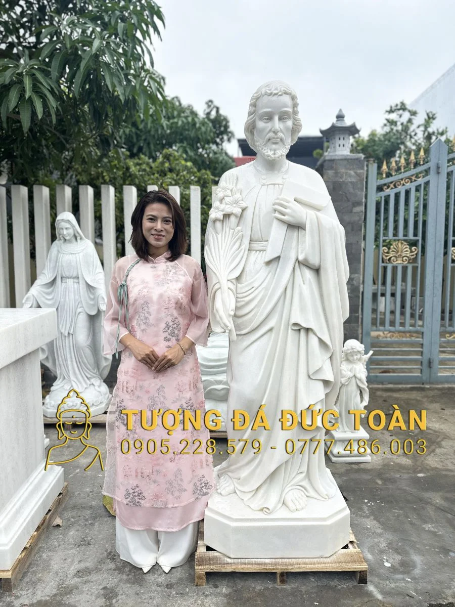 TƯỢNG THÁNH GIUSE THỢ CAO 2M KÈM ĐẾ ĐÔN CAO 1M BẰNG ĐÁ
