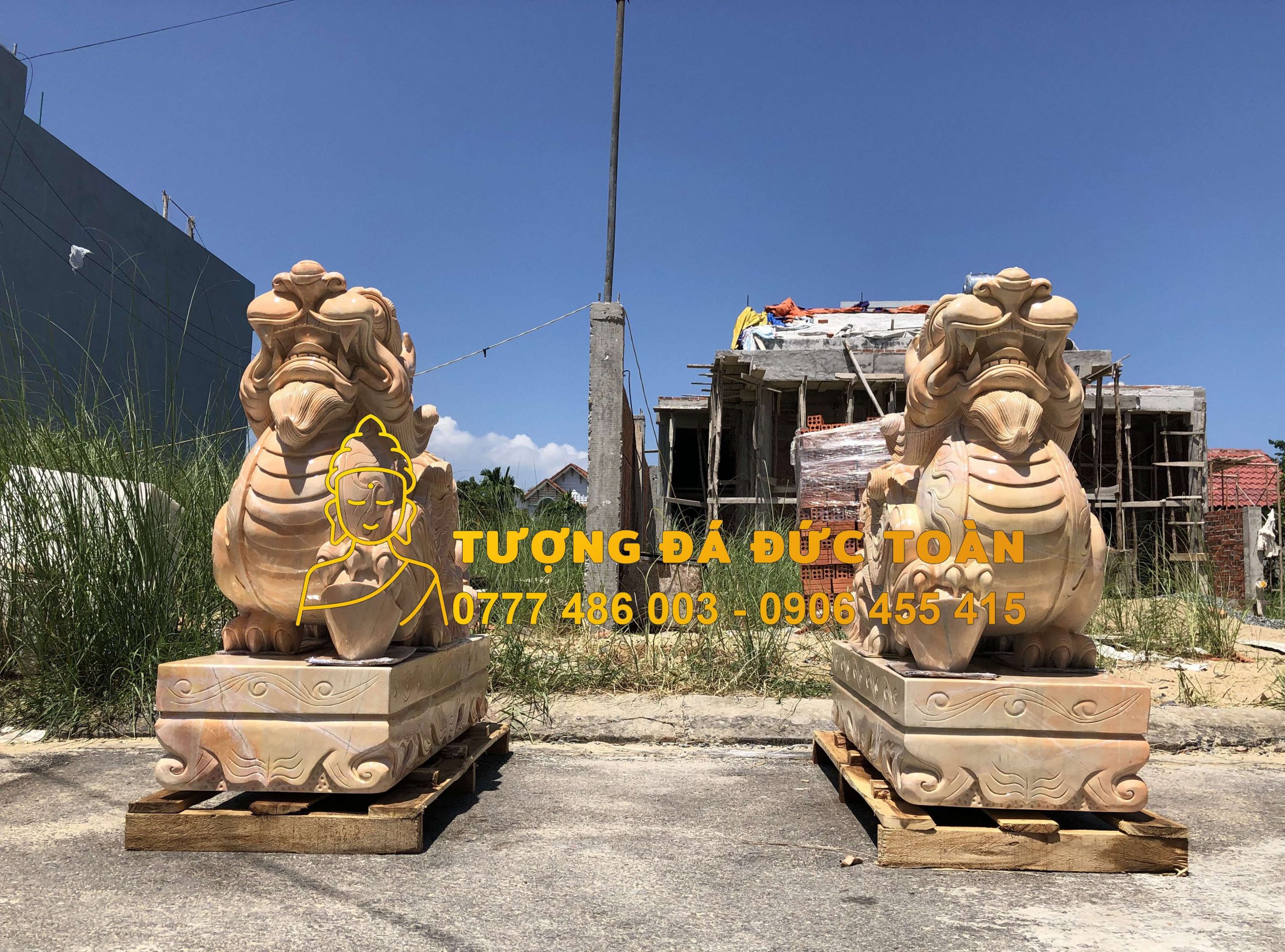 Tượng Tỳ Hưu trấn cổng đá cẩm thạch vàng nguyên khối
