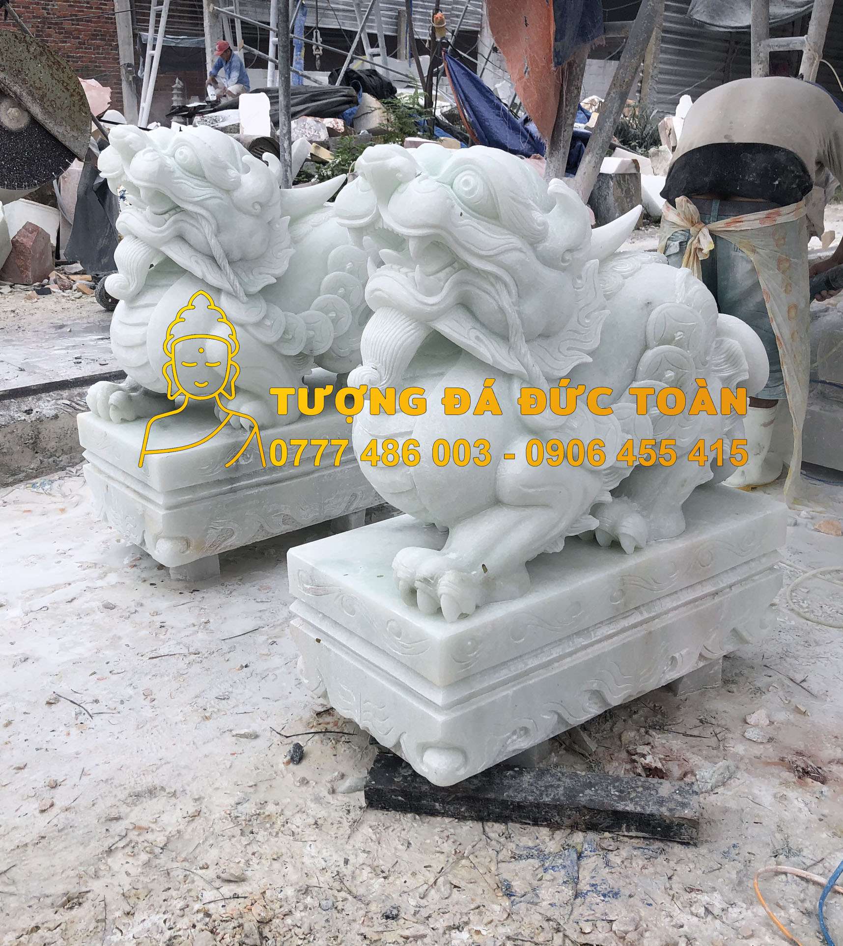 Tượng Tỳ Hưu trấn cổng dá cẩm thạch trắng nguyên khối