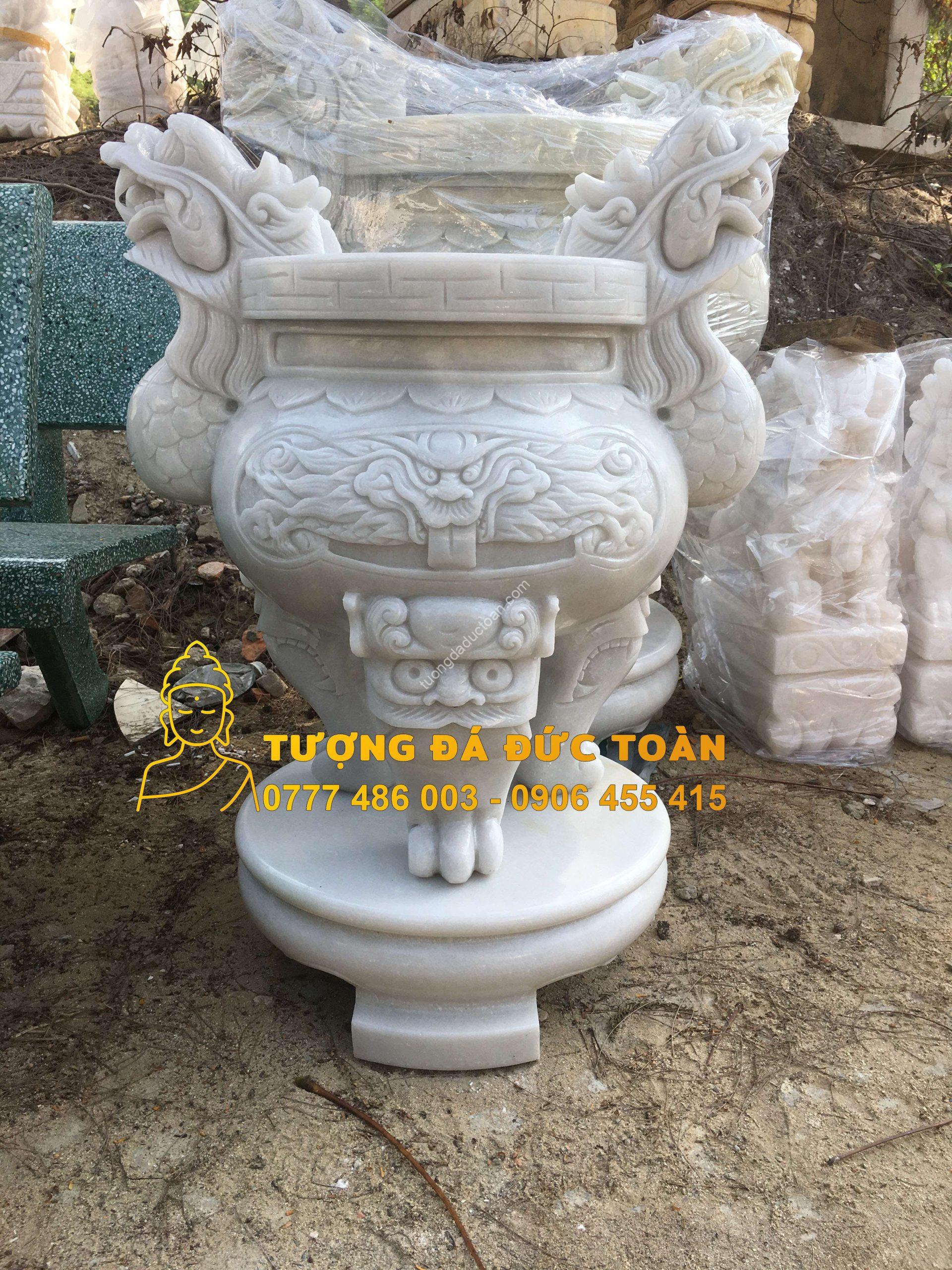 Lư Hương Đá Rồng Trắng Nguyên Khối