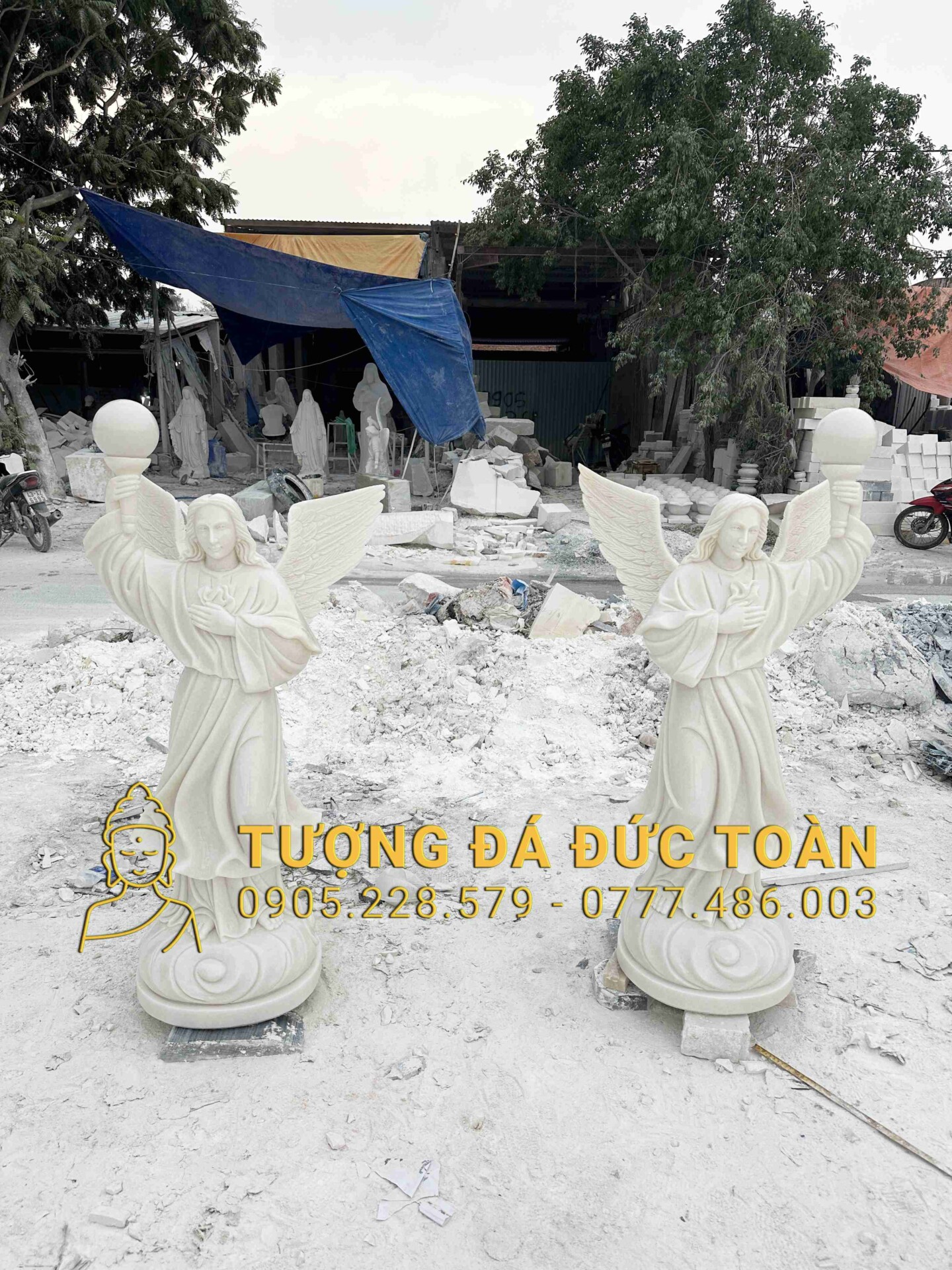 TƯỢNG THIÊN THẦN ĐÁ TRẮNG CAO 1,5M TT_31