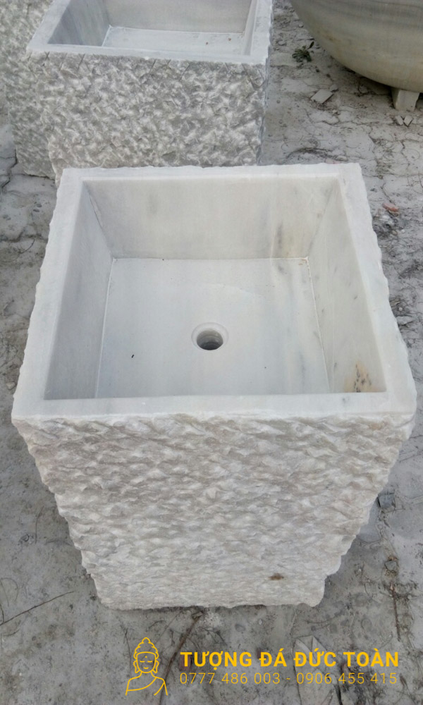 Lavabo Đá Tự Nhiên Trụ Đứng Nguyên Khối Màu Trắng