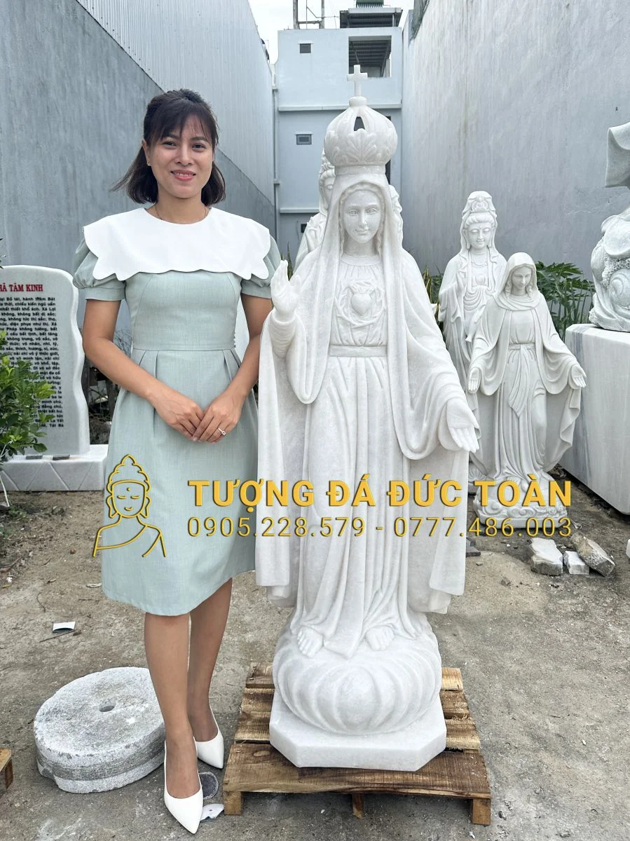 Tượng Đực Mẹ Fatima Hiện Ra đá cẩm thạch trắng cao 1,5m
