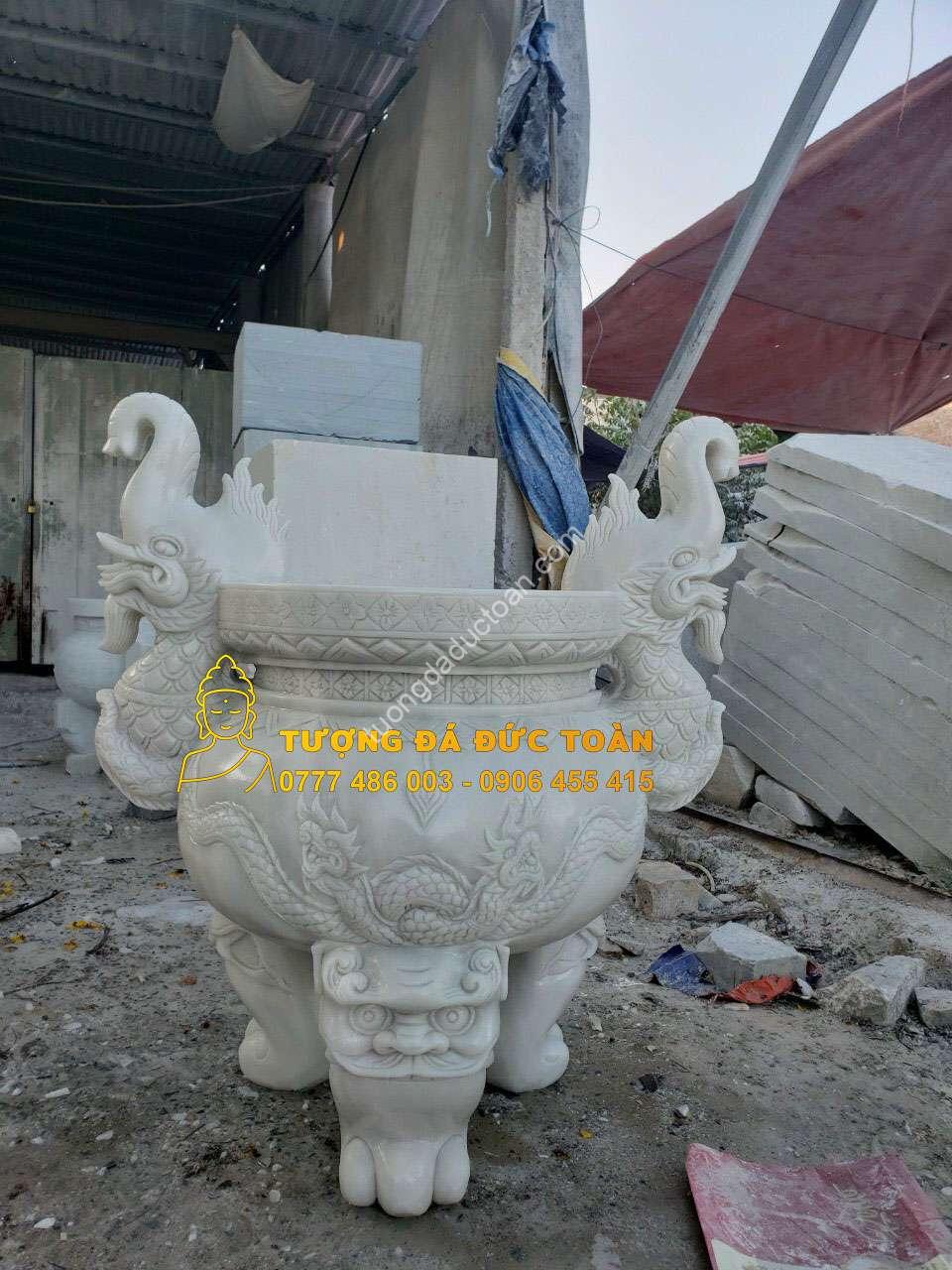 Lư Hương Đá Chạm Khắc Tròn Nguyên Khối