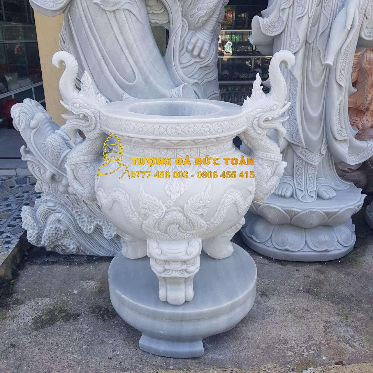 Lư Hương Đá Chạm Khắc Tròn Mỹ Nghệ