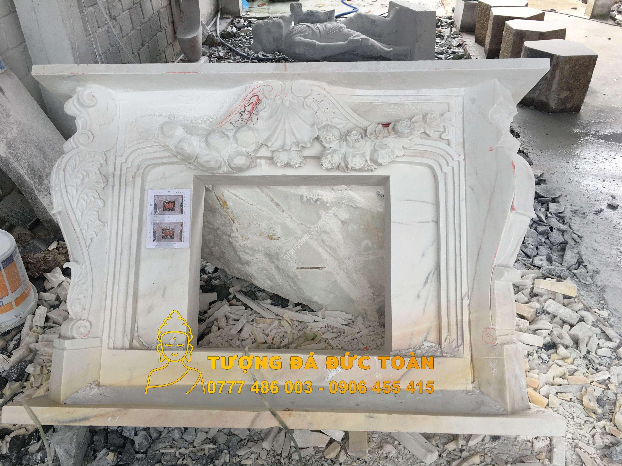 Chi tiết Lò Sưởi Đá Cẩm Thạch Chạm Khắc Hoa Hồng mã LS_18