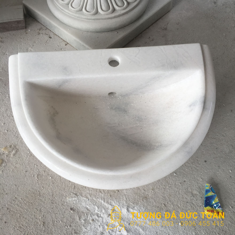Lavabo Đá Tự Nhiên Bán Nguyệt Nguyên Khối