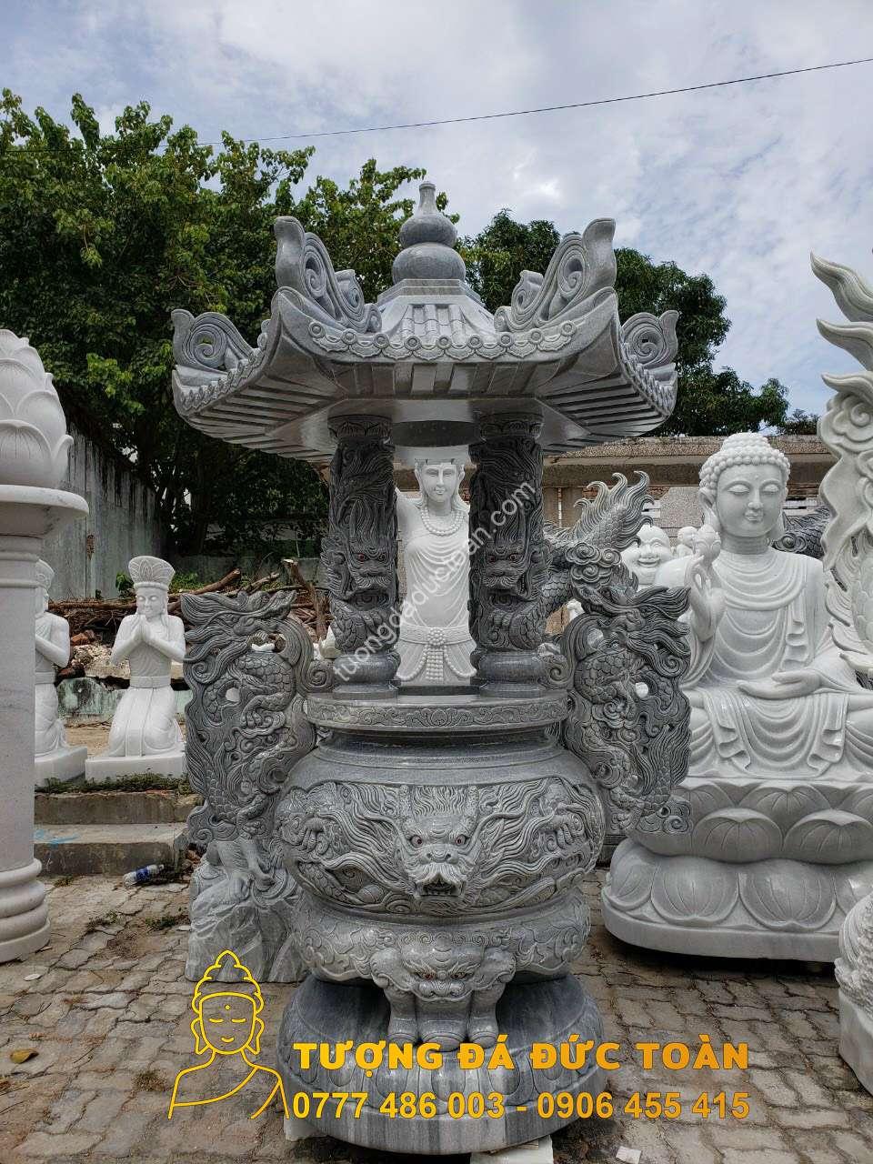 Lư Hương Rồng Đá Cẩm Thạch Nguyên Khối