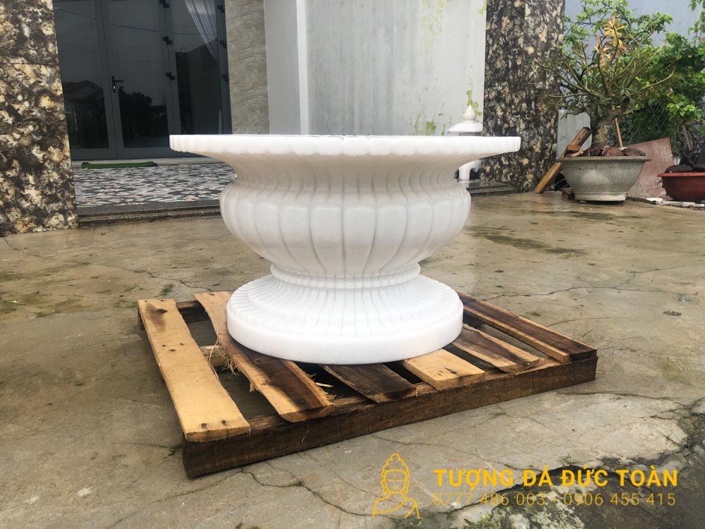 Chậu Hoa Đá Tự Nhiên Màu Trắng Mỹ Nghệ Non Nước