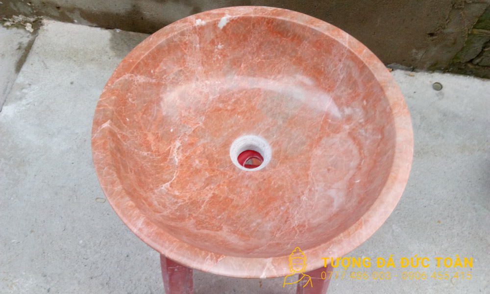 Lavabo Đá Tự Nhiên Hình Tròn Nguyên Khối Màu Hồng