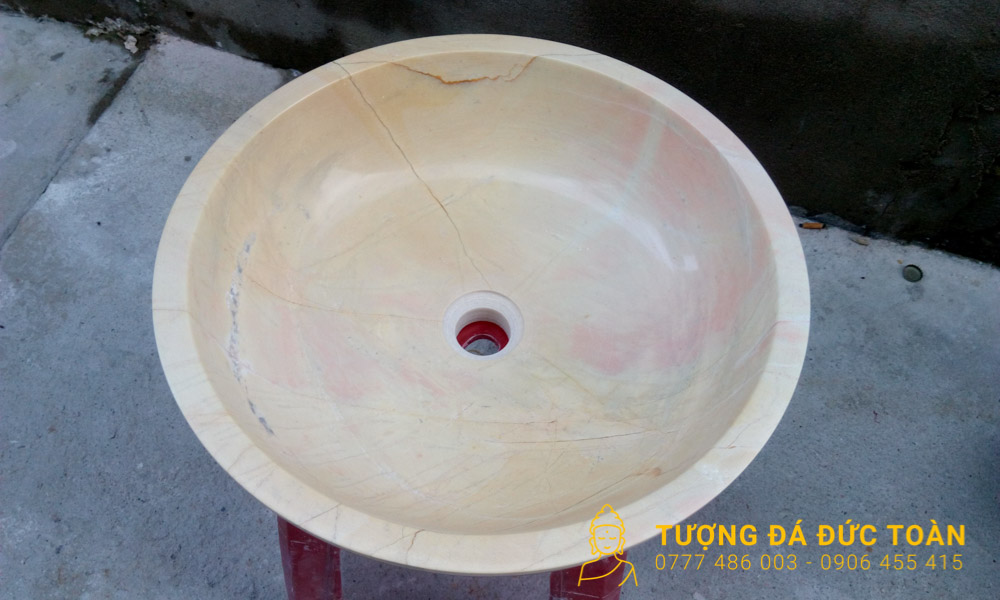Lavabo Đá Tự Nhiên Hình Tròn Nguyên Khối Màu Vàng