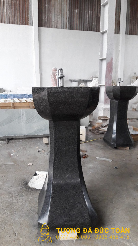 Lavabo Đá Tự Nhiên Trụ Đứng Nguyên Khối Màu Đen