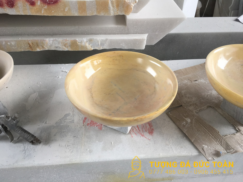 Lavabo Đá Tự Nhiên Hình Tròn Màu Vàng Nguyên Khối