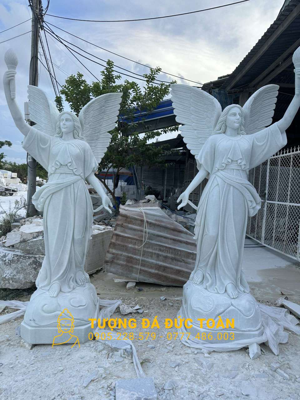 Tượng Thiên Thần Bằng Đá Cẩm Thạch Trắng Cao 2m – Vẻ Đẹp Thuần Khiết & Bảo Hộ