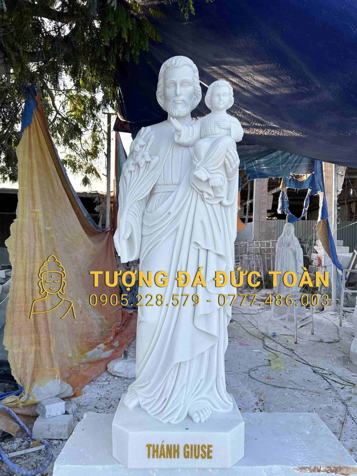 TƯỢNG THÁNH GIUSE BỒNG CHÚA CAO 2M ĐÁ TRẮNG GS_05