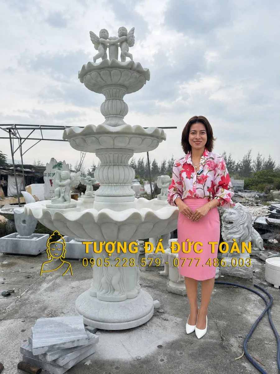 ĐÀI PHUN NƯỚC CAO 2,8M KÈM THIÊN THẦN BẰNG ĐÁ