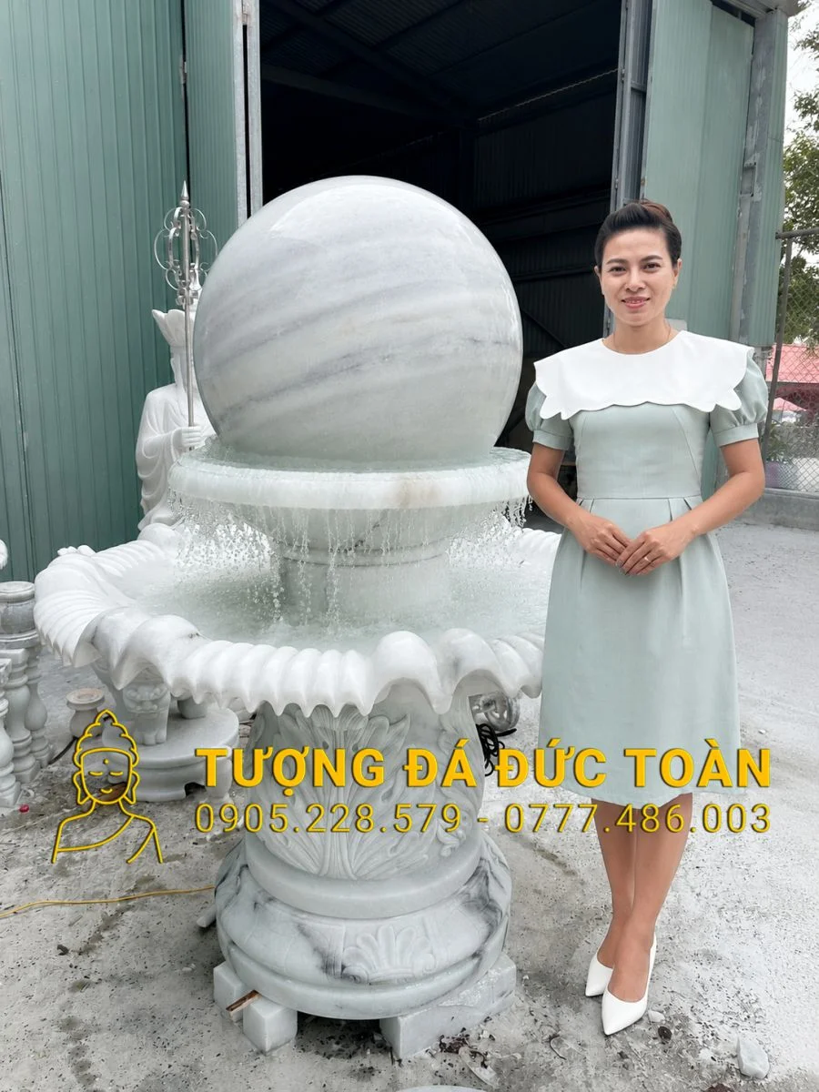 ĐÀI PHUN NƯỚC BI TRÒN BẰNG ĐÁ CAO 1,5M