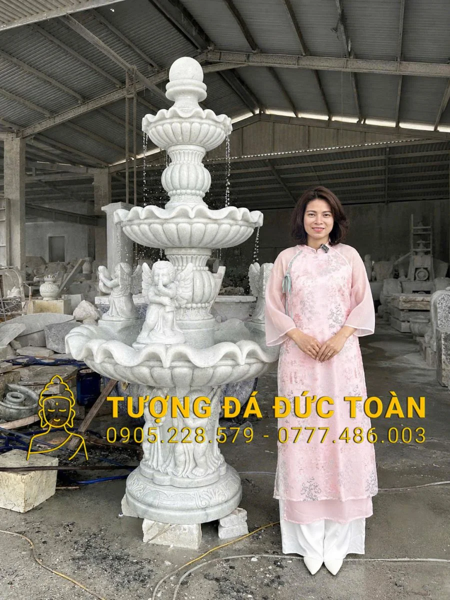 ĐÀI PHUN NƯỚC THIÊN THẦN BẰNG ĐÁ TRẮNG CAO 2,3M