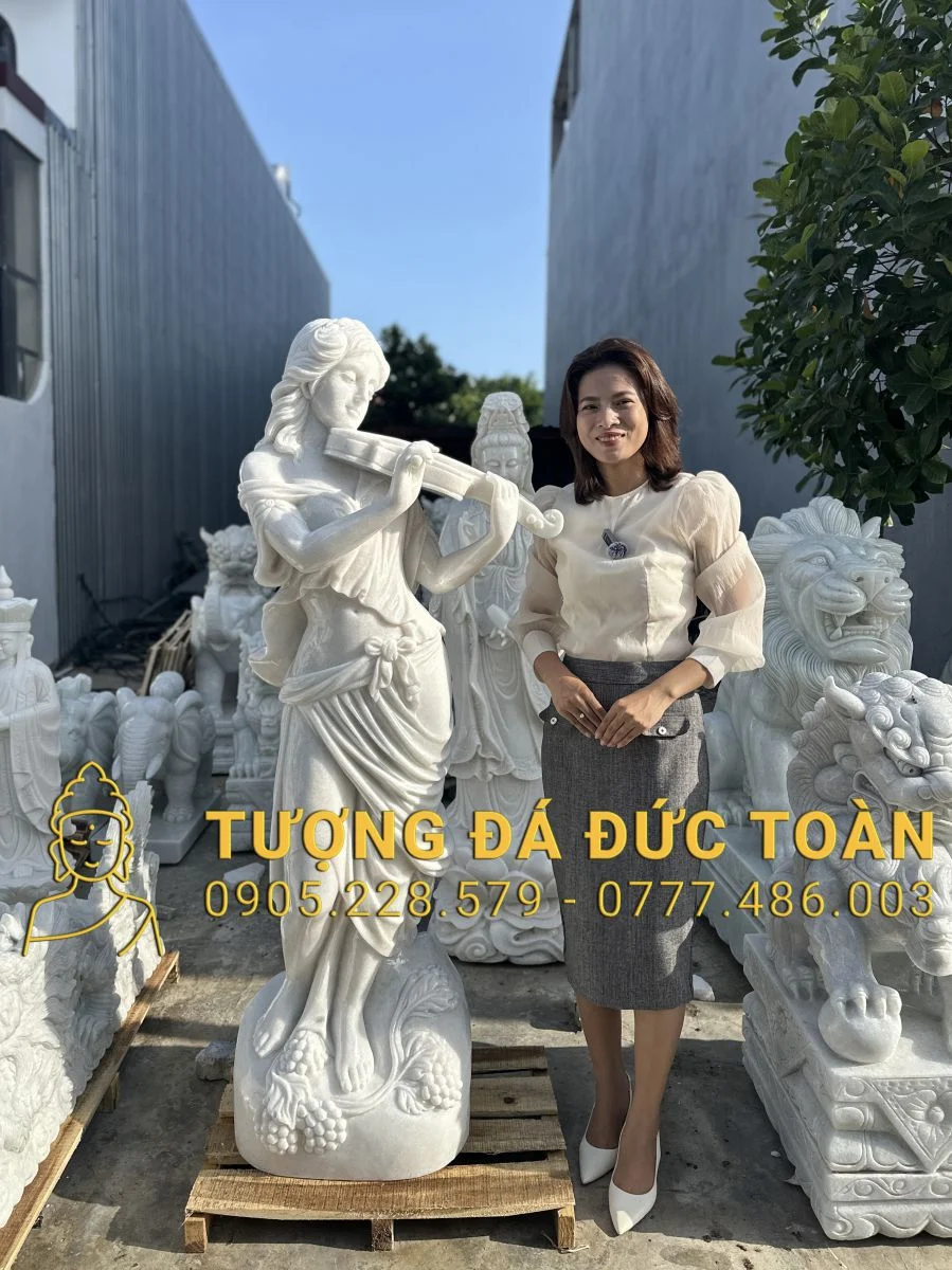 TƯỢNG CÔ GÁI ĐÁNH ĐÀN VIOLIN BẰNG ĐÁ CAO 1,6M