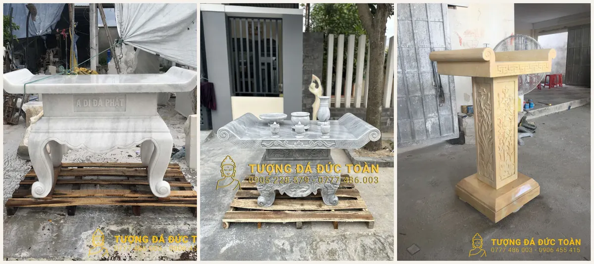 Bàn thờ đá màu trắng, xám và vàng