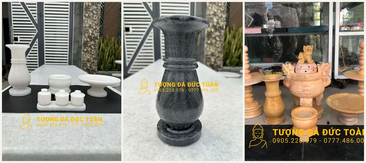 Đồ đá để mộ bằng cẩm thạch trắng, đen và vàng