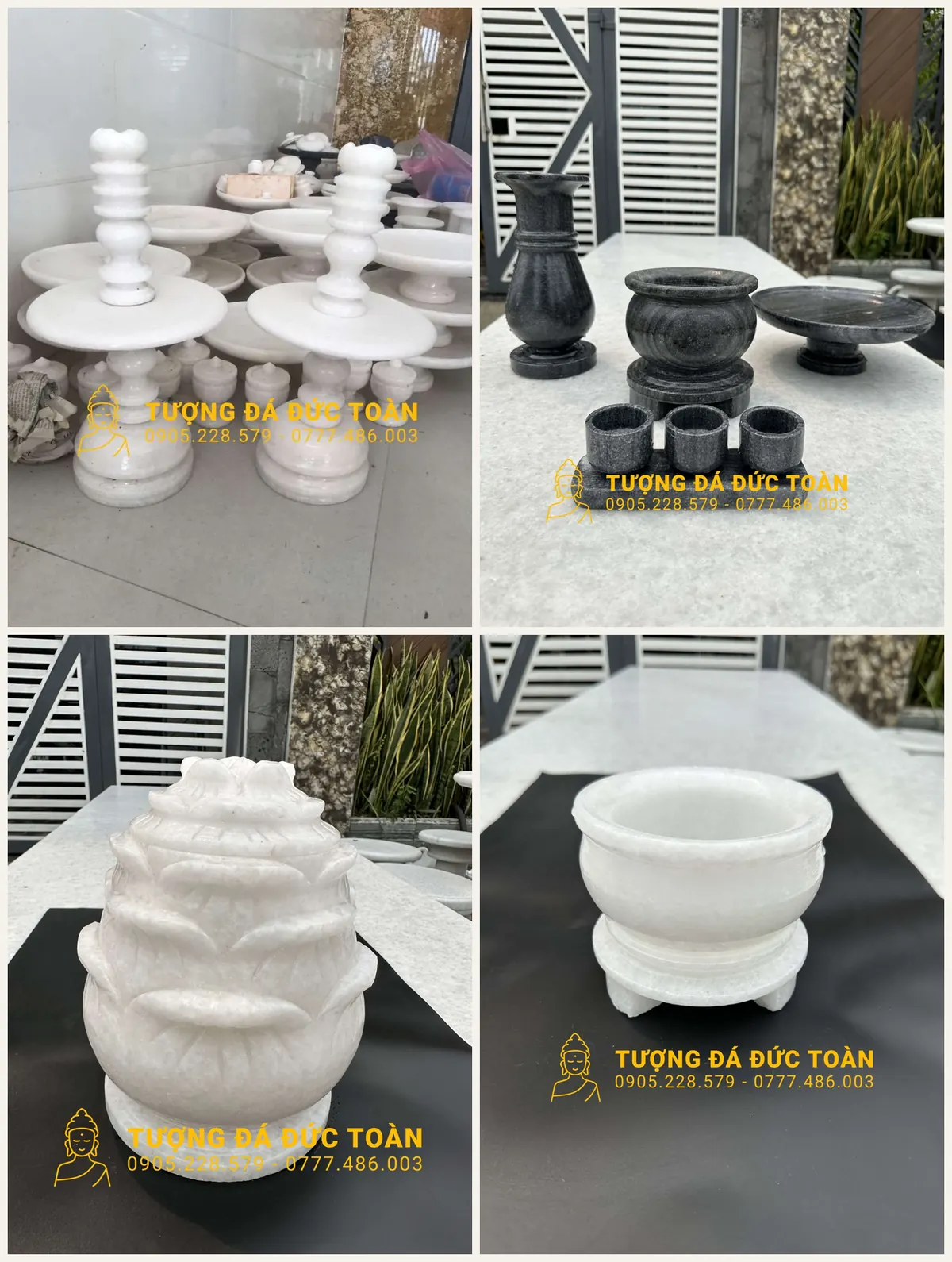 Các kiểu đồ đá để mộ: đèn đá, bộ bình lư đĩa, hủ tro cốt