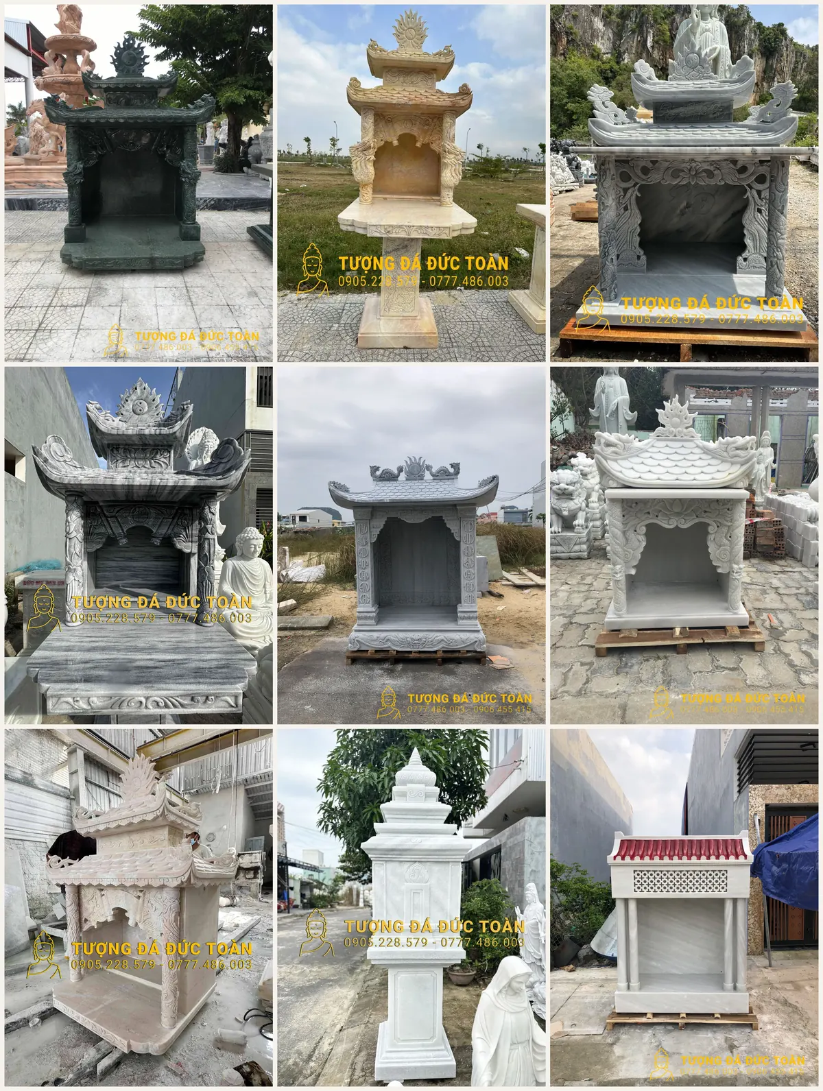 Tổng hợp khóm thờ đá và cây hương đá nguyên khối tại Đức Toàn