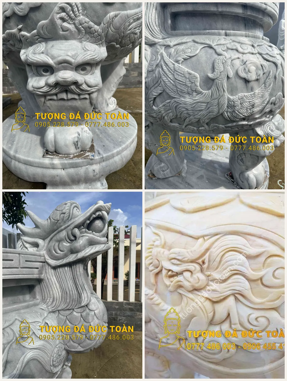 Chi tiết chạm khắc lư hương đá