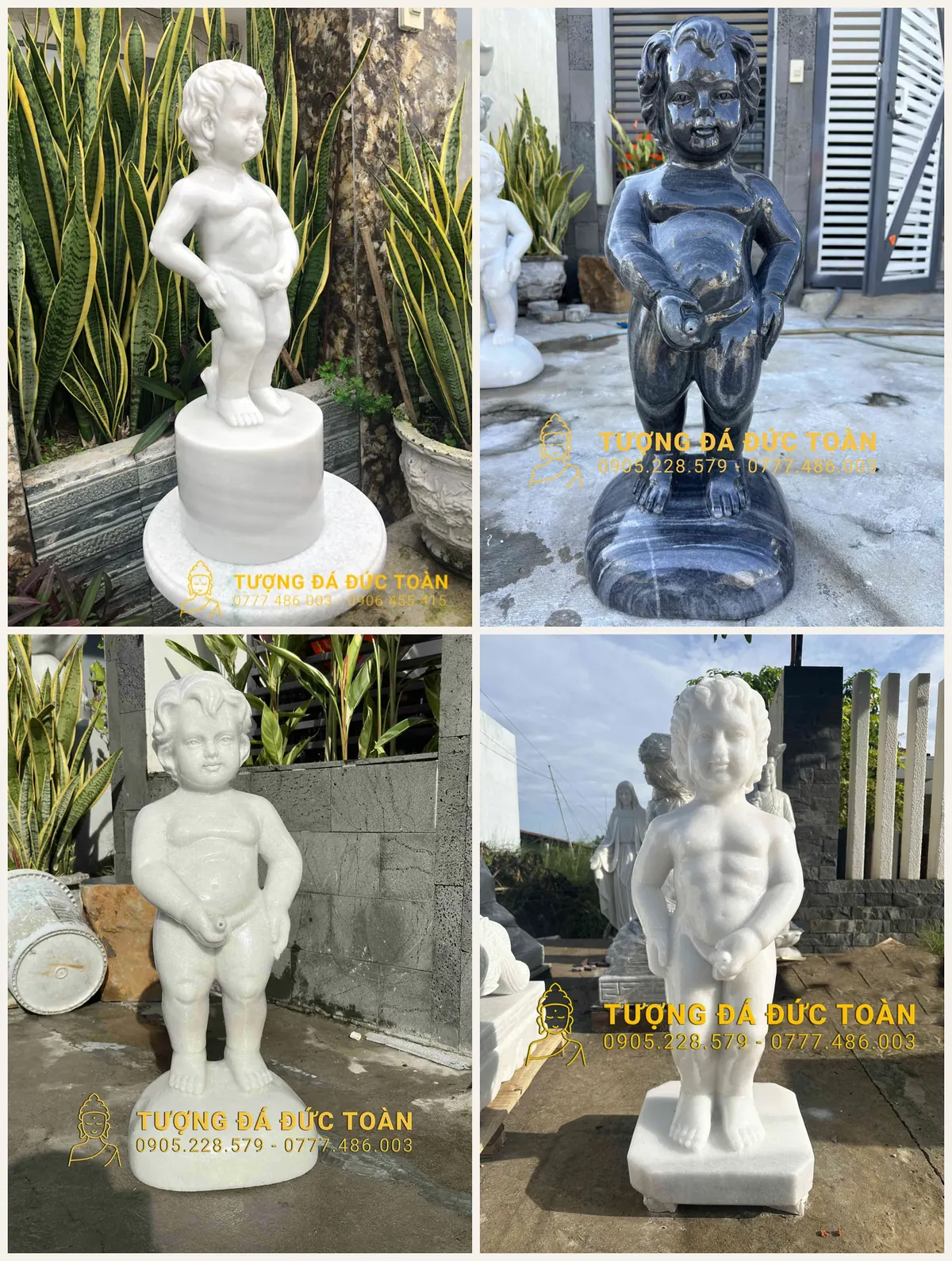 Tượng cậu bé đứng tè bằng đá cẩm thạch trắng và đen