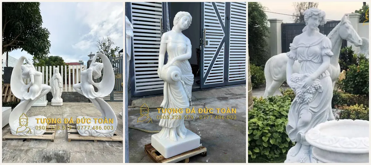 Tượng cô gái bằng đá đặt sân vườn