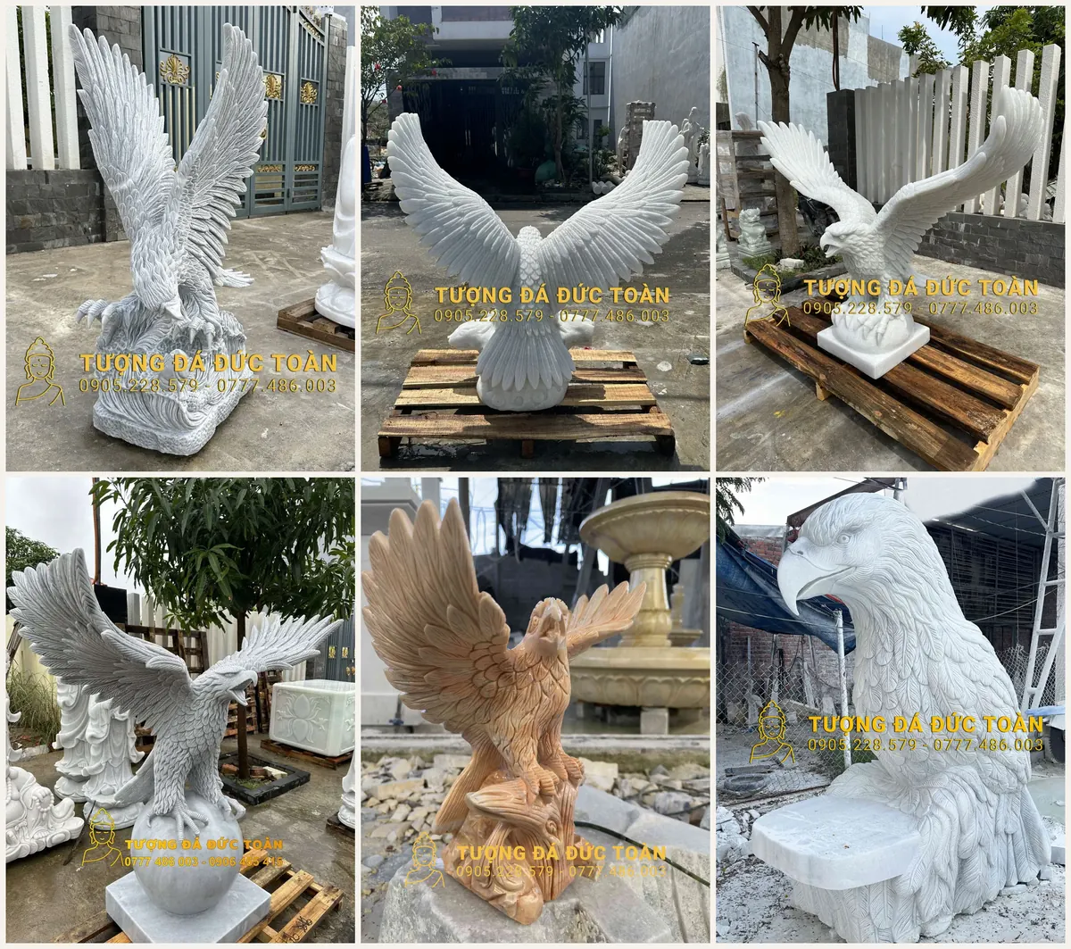 Tổng hợp tượng đại bàng bằng đá cẩm thạch trắng, xám, vàng