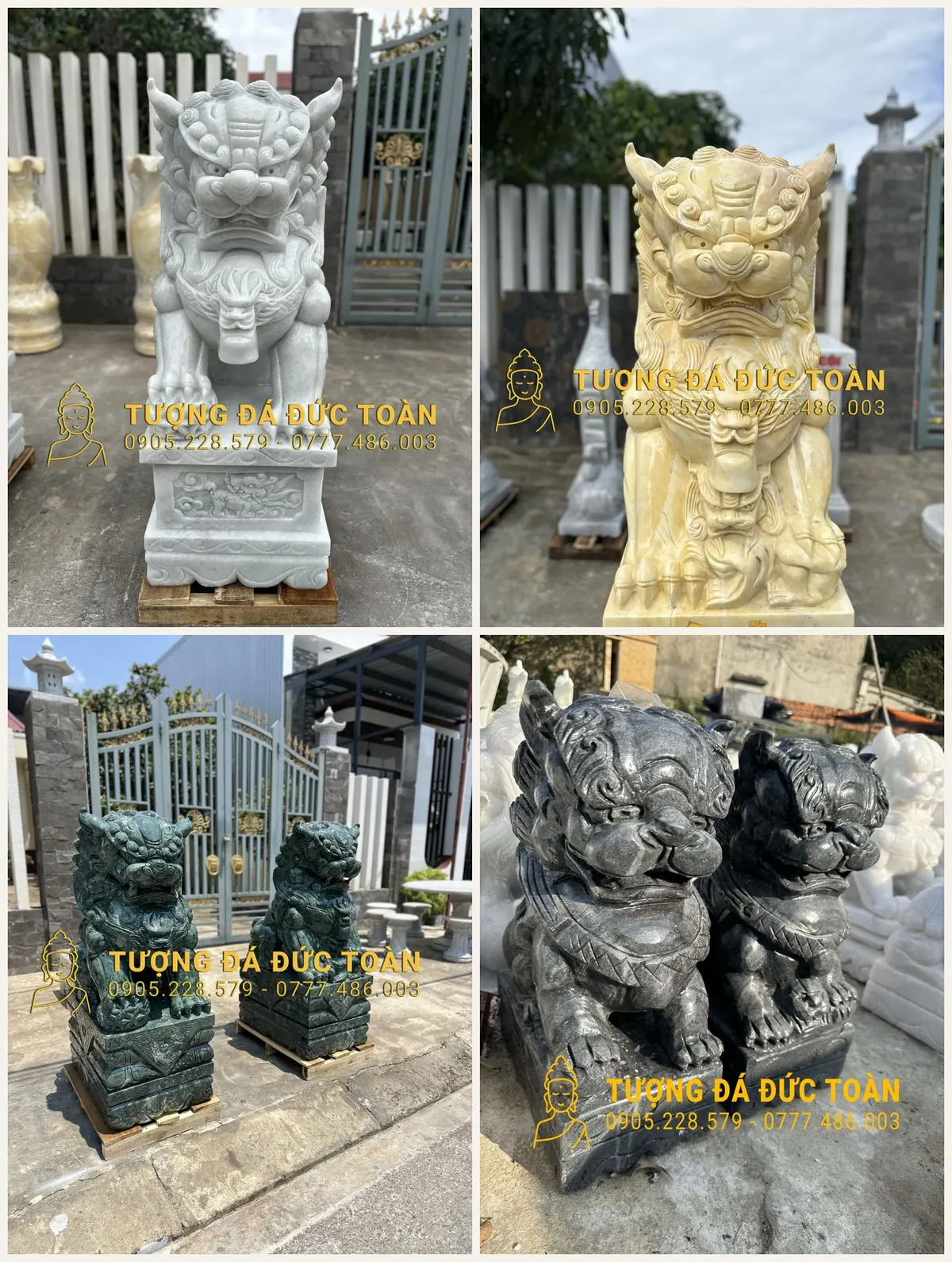 Màu đá làm tượng kỳ lân đá: trắng, vàng, xanh, đen